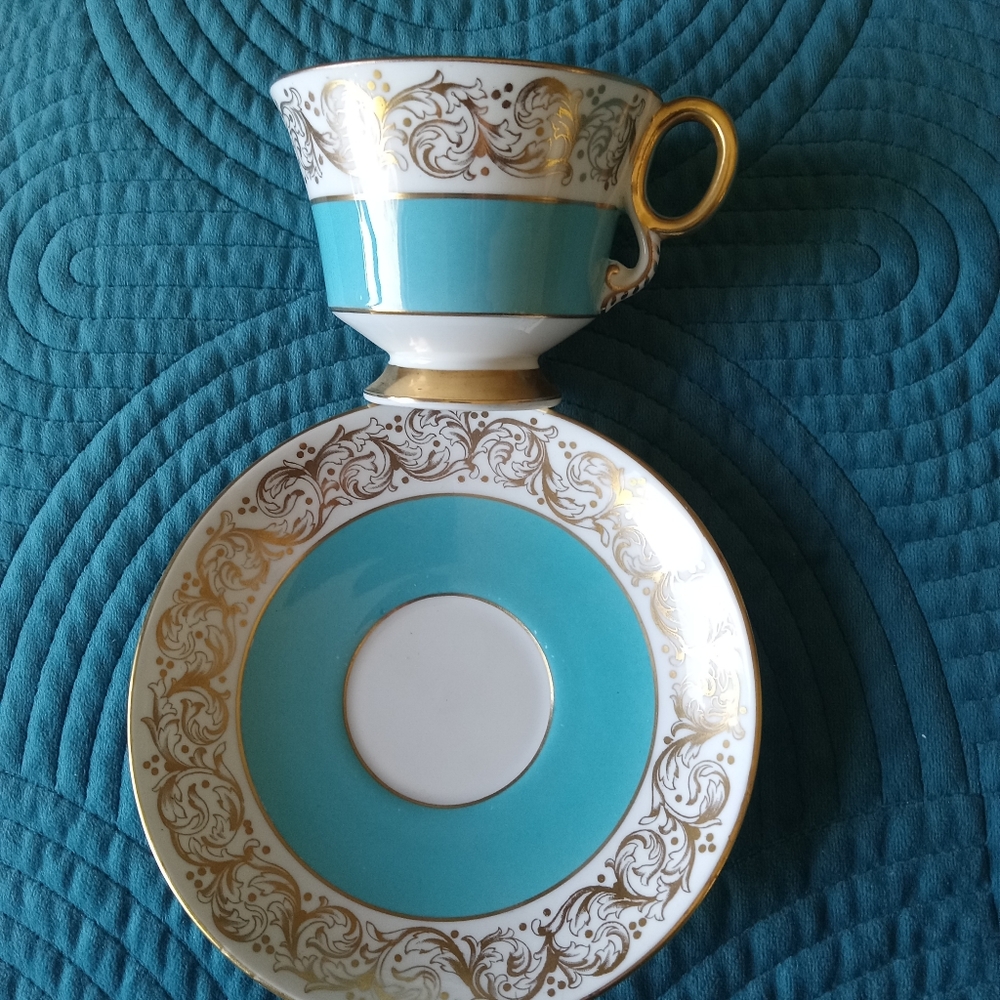 Vintage Royal Adderley 1789 Bone China Lawley Aqua Blue & Gold Cup & Saucer Set - Picture 4 of 12